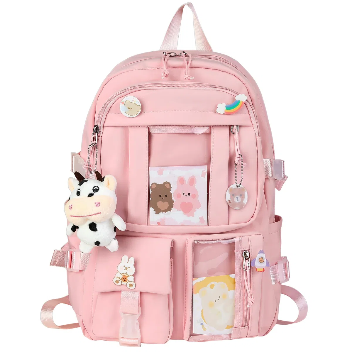 Zaino Kawaii con Accessori Graziosi Pin, Kawaii Peluche Giocattolo Animale Pin e Carta dei Cartoni Animati, Kawaii Backpack, Zaino Scolastico