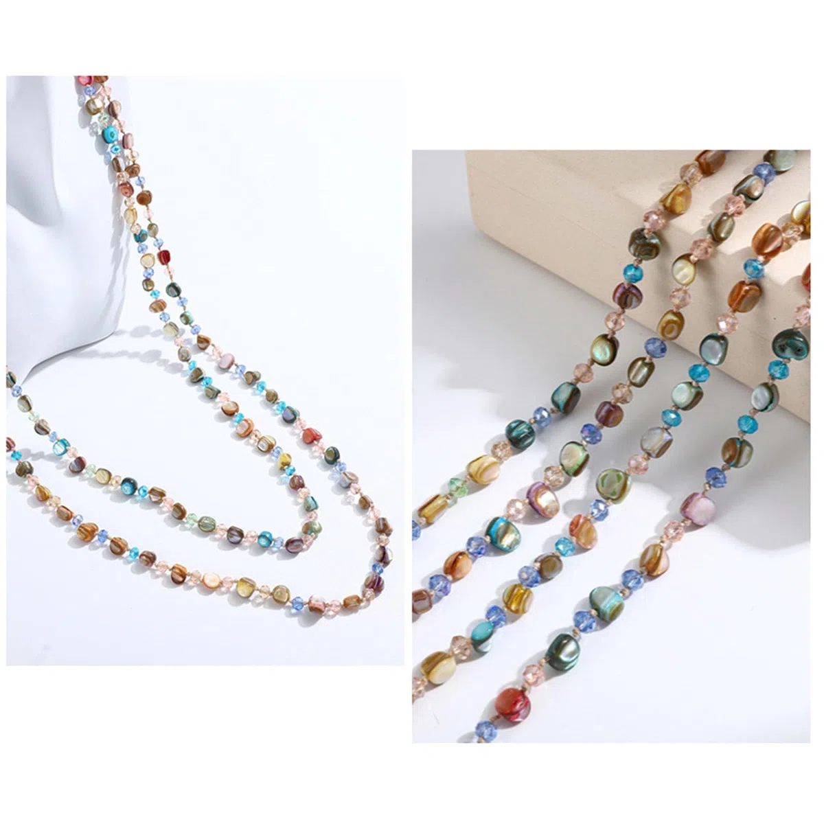 Collana lunga con perline irregolari colorate, collane lunghe estive da spiaggia, gioielli bohémien da donna (Style E)