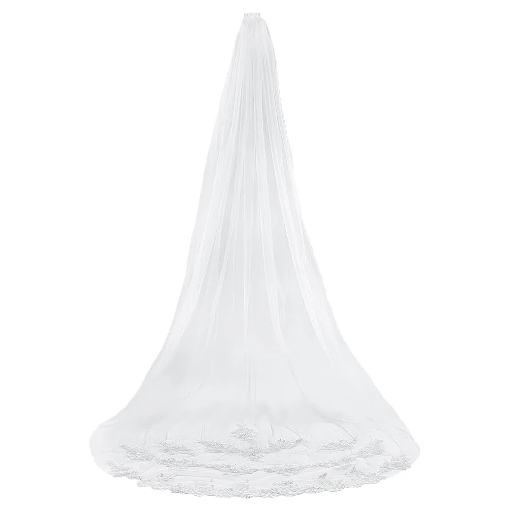 BENECREAT Veli Da Sposa In Pizzo Da 3x1.6M, Velo Lungo Da Cattedrale Bianco Pettine In Lega di Zinco per Cerimonie Nuziali Tradizionali In Chiesa