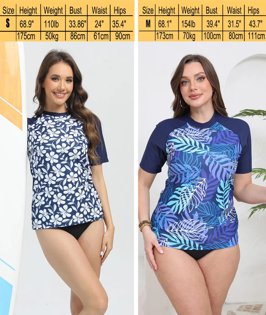 Rash Guard da Donna Manica Corta UPF 50+ Protezione Solare, Costumi da Bagno Maglia Protettiva per Nuoto Snorkeling Surf