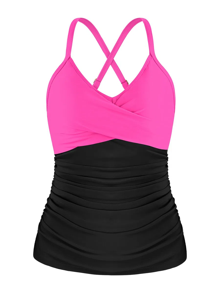 Ocean Blues Tankini da donna con controllo della pancia, push-up, scollo a V, solo top