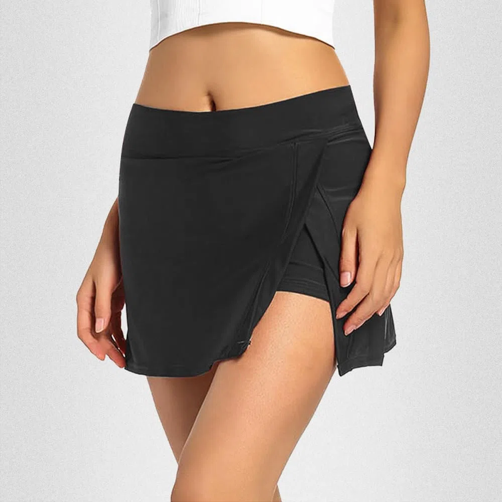 Gonna Costume da Bagno Donna Monocolore con Slip Integrato e Spacco Laterale Asciugatura Rapida 2 in 1 per Spiaggia e Piscina