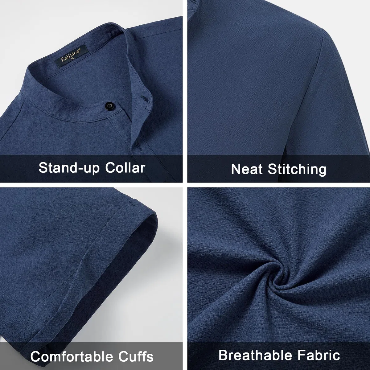 Enlision Camicia Lino Uomo Manica Corta Camicie Estive Uomo Collo Coreana Elegante Casual Spiaggia Ampia Maglietta Lino con Bottoni Henley Shirt