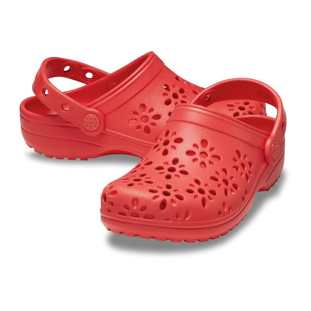 Crocs Classic Floral Cut Out Clog T, Zoccoli Unisex - Bambini e Ragazzi, Cherry Red, 27/28 EU