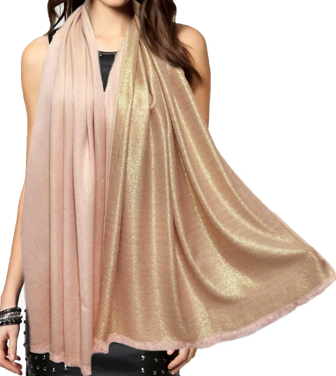Pashmina scintillante metallizzato scialli e involucri sciarpa lunga festa tinta unita bicolore