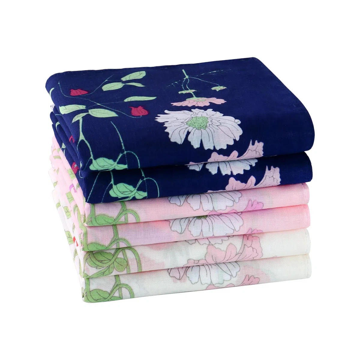 HOULIFE Fazzoletto tessuto – fazzoletti in tessuto da donna, grandi fazzoletti in puro cotone pettinato, motivo floreale, morbido, per matrimonio, uso quotidiano, set di 6/12 pezzi, 45 x 45 cm, fiore