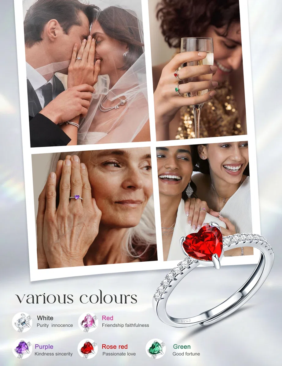 JeweBella Anello Cuore Argento 925 Donna Elegante Anello Cuore Regolabile Zirconia Cubica Amicizia Fidanzamento Matrimonio Anniversario Promessa Fedine