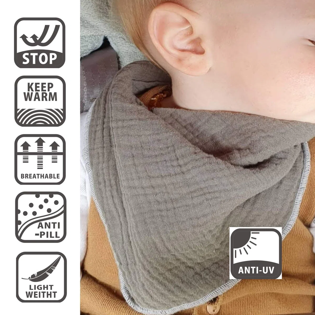 LA LUNA Sciarpa Baby + Bambini 0-6 anni - Crescita con il Bambino, Fazzoletto da Collo Triangolare Cotone Mussola Tinta Unita, Morbido Assorbente Lavabile, Attrezzatura Iniziale Foulard Bandana