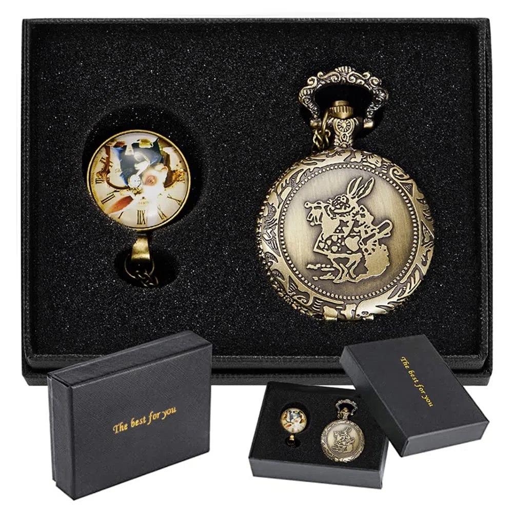 Tiong Women's Pocket Watch Quartz Arabic/Roman Numerals Dial Pocket Watches with Necklace Pendant for Womens Girls