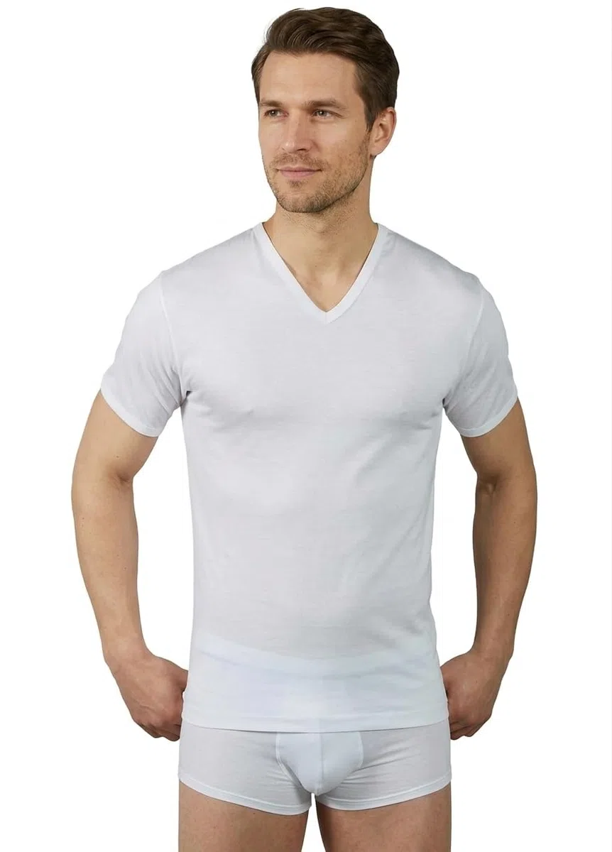 VP PINUCCIO VENEGONI Set da 2 Magliette Intime Uomo Cotone Mercerizzato | Scollo a V, Manica Corta, Bianche e Nere, Comfort Quotidiano | Made in Italy