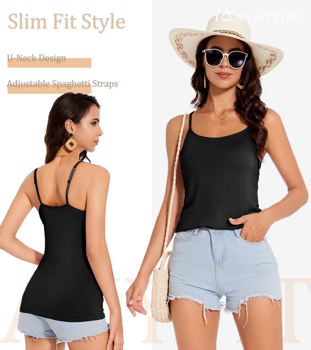ANYFITTING Canotta da Donna con Reggiseno Incorporato Top di Base Reggiseno Ideale per Sport Leggeri e Yoga Canotta da Donna Senza Maniche Girocollo Canotta Imbottita Estiva S-3XL