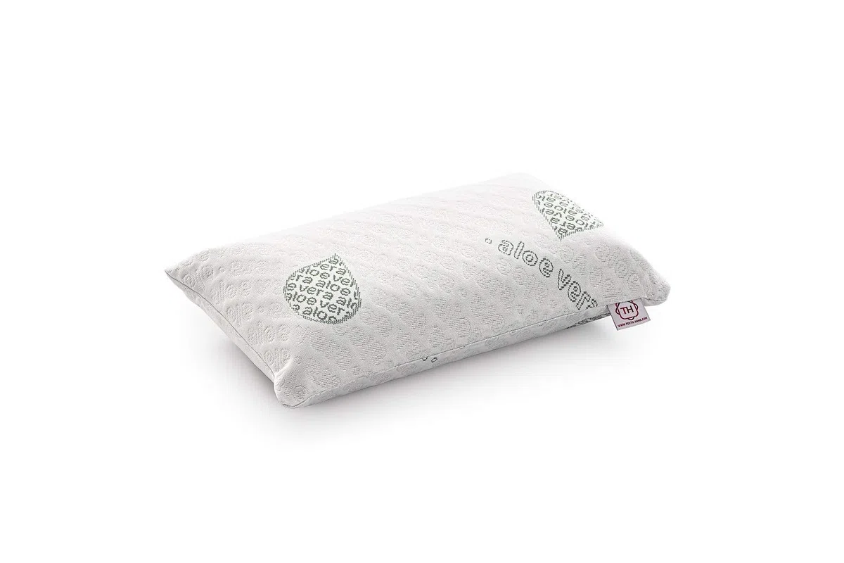 textil-home Cuscino da viaggio Memory Foam - 43x24 cm - Tessuto ecologico in aloe vera, anima in puro visco 100% naturale - Include borsone da viaggio.