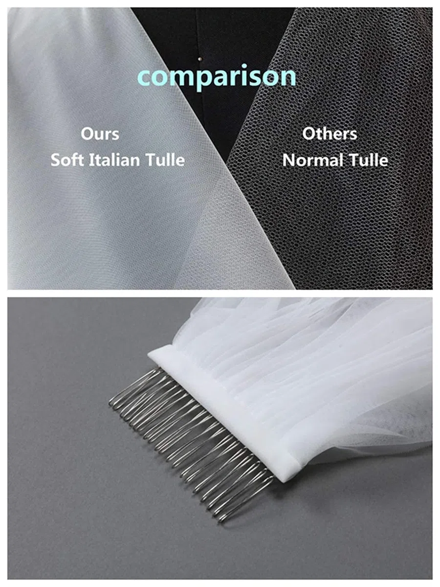 BEAUTELICATE Velo da Sposa Velo Tulle Corto 2 Strati Gomito Dito Lunghezza con Pettine di Metallo per Nozze Bianco Avorio