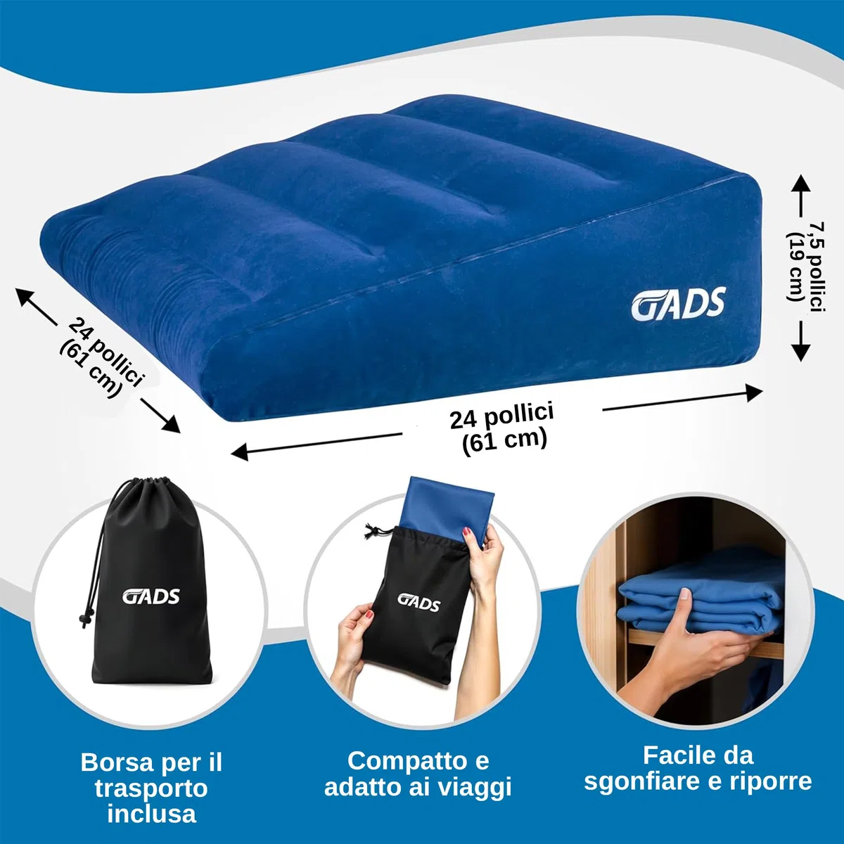 Cuscino gonfiabile a cuneo per dormire e comodità: cuscino a cuneo portatile da viaggio, cuscino gonfiabile per il supporto