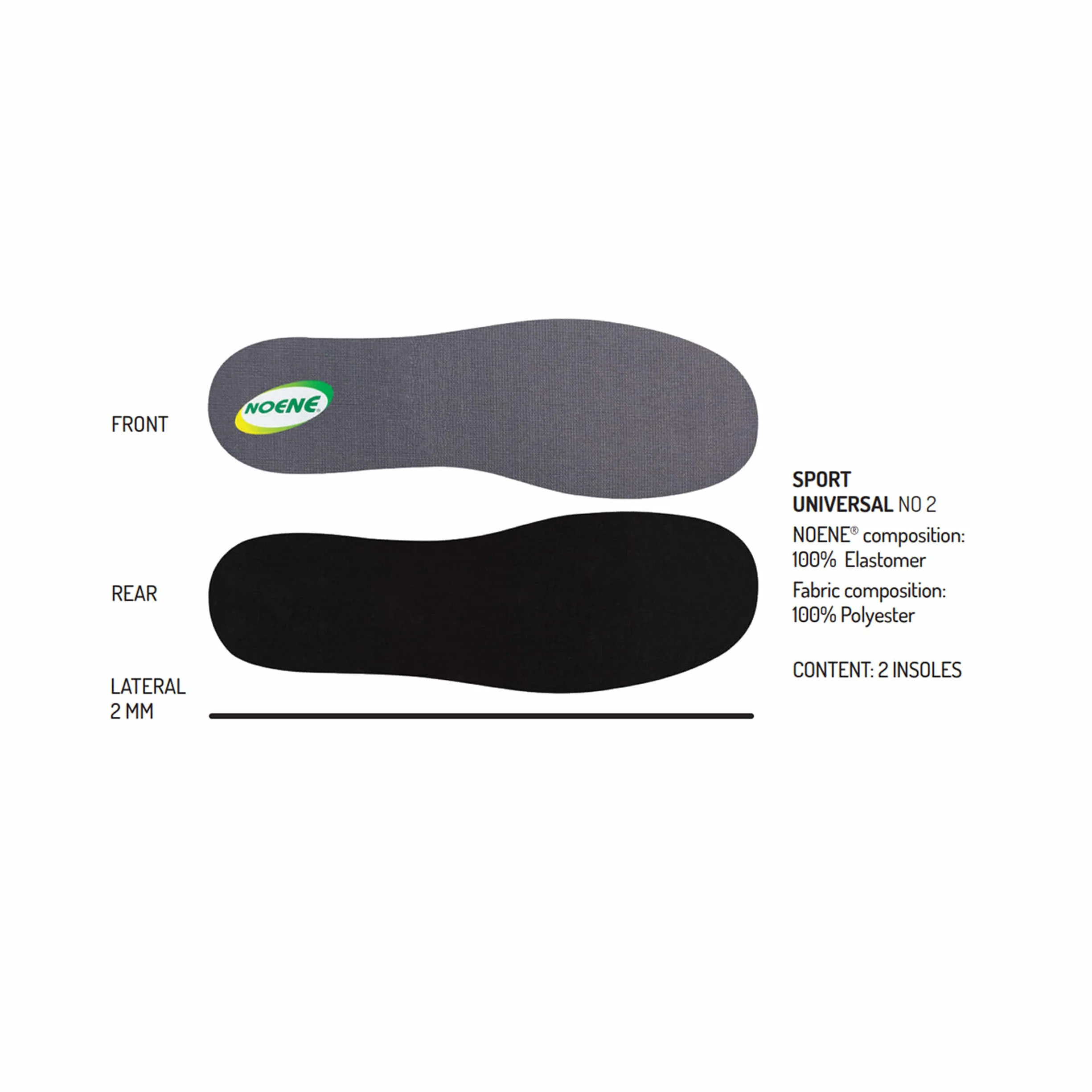 Solette Noene NO2 Antishock per scarpe sportive perfette per lo sport e per la vita quotidiana ideali per uomini e donne h: 2 mm - 47