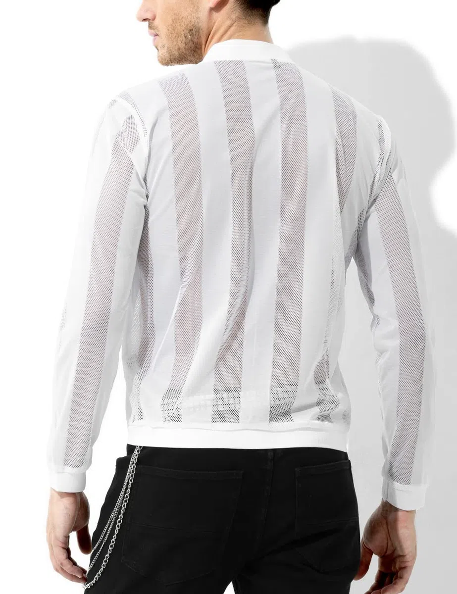 Casey Kevin Maglia Lunga Trasparente Uomo Rete - Intimo Sexy - Mesh Fishnet T-Shirt - Uomo Vedere Attraverso Camicia Party - Clubwear Party Night