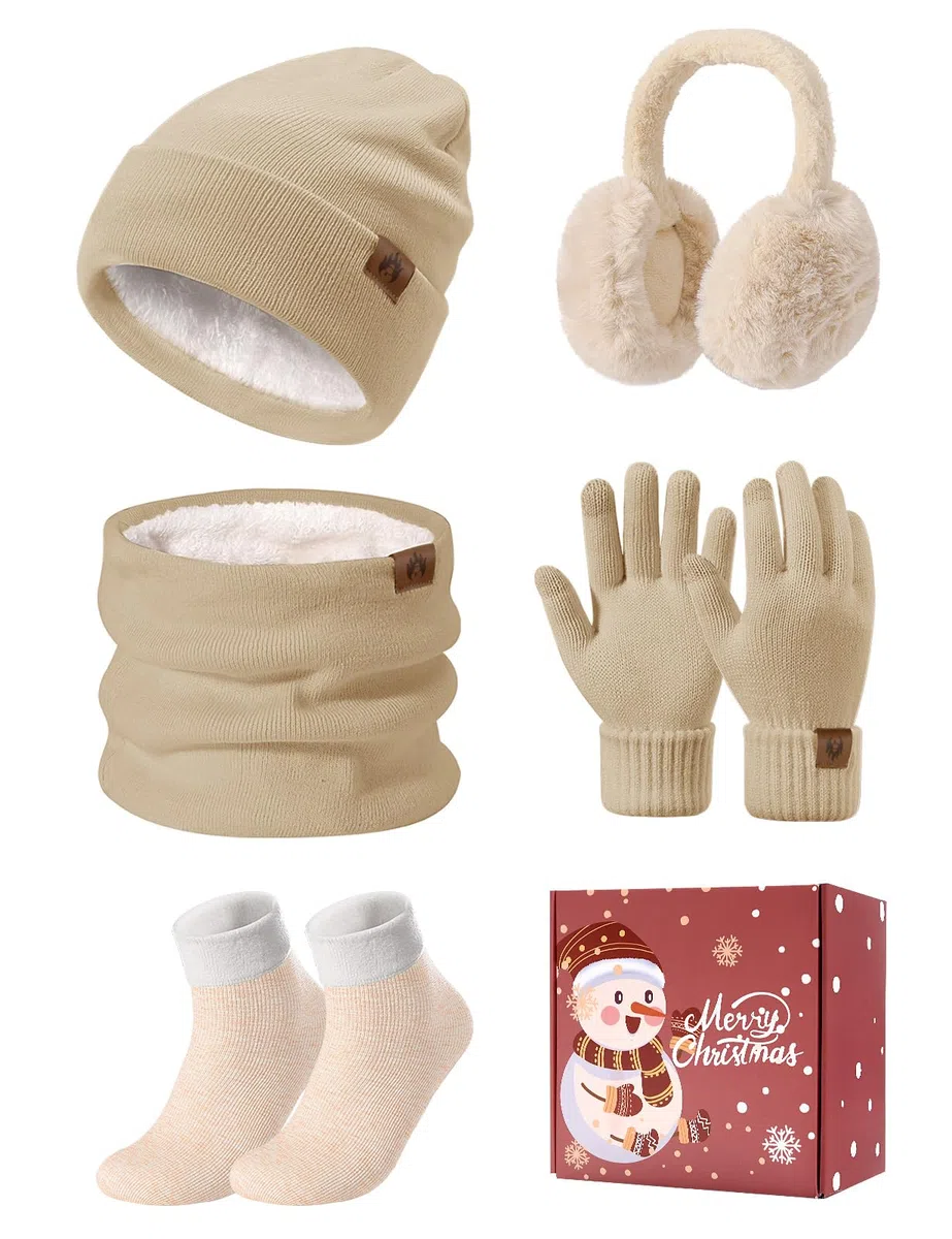 UMIPUBO Cappello e Sciarpa Donna Set Invernali Touch Screen Guanti Paraorecchie Peluche di Calze Caldo Scaldacollo Termico Berretto in Pile Beanie Hat 5 Pezzi Accessori Invernale