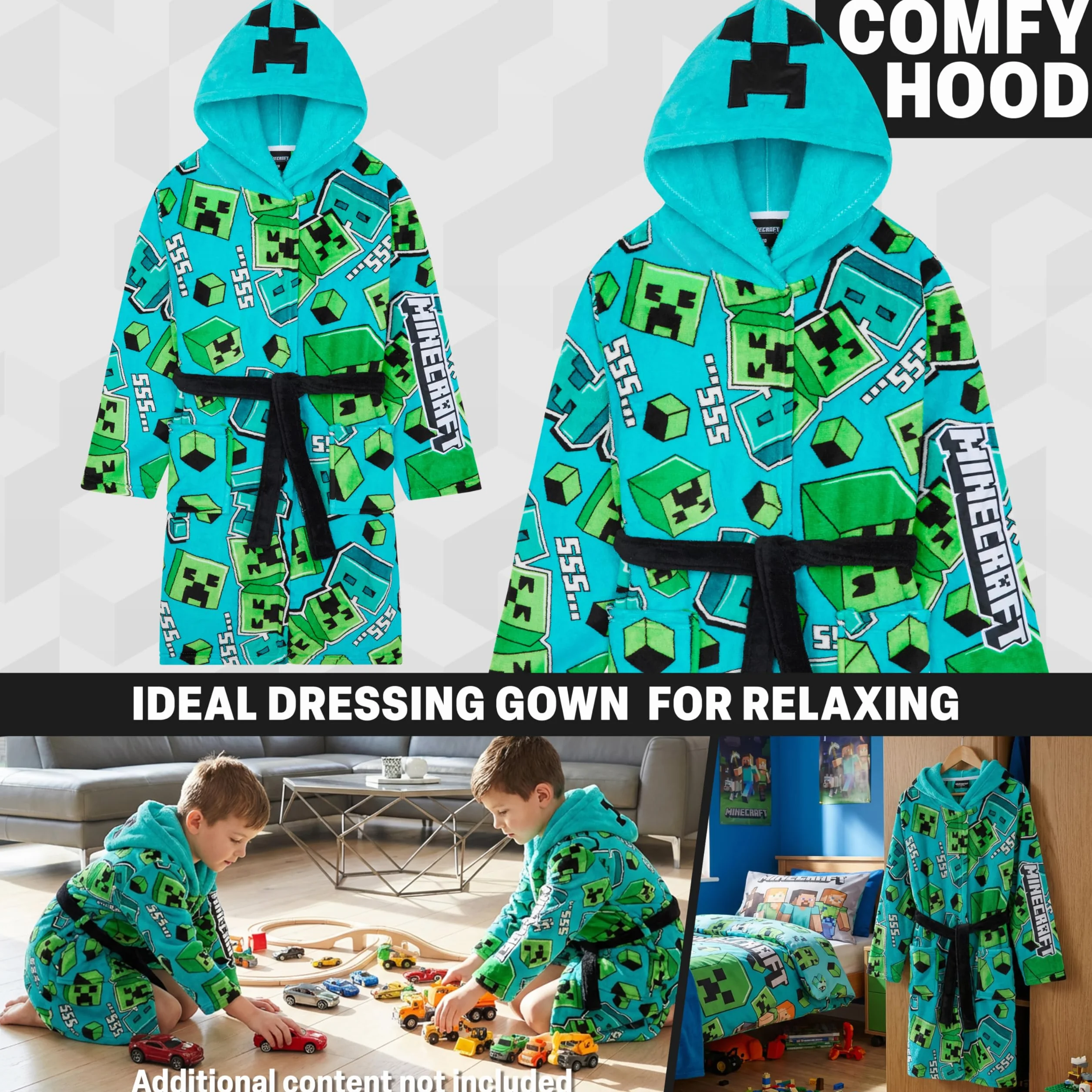 Get Trend Minecraft Vestaglia Bambino e Adolescenti, Creeper Vestaglie in Pile con Cappuccio, Gamer Regalo Ragazzo