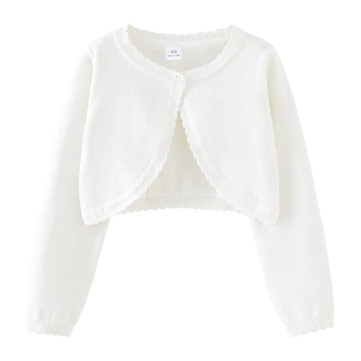 Cardigan da bambina lavorato a maglia, a maniche lunghe, in cotone, con un bottone, bolero per matrimoni, feste, cappotto, maglieria, per 1-14 anni