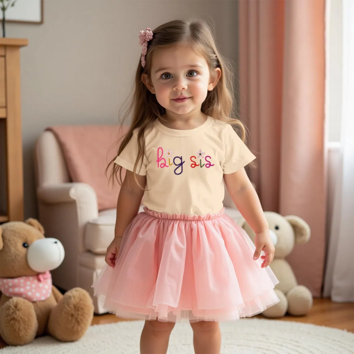 Big Sister Shirt Baby Annuncio per ragazze Tshirt con Big Sis Ricamo Bambino Promosso a Grande Sorella T-Shirt Estate Manica Corta Magliette Dolce Ricamato Cotone Top