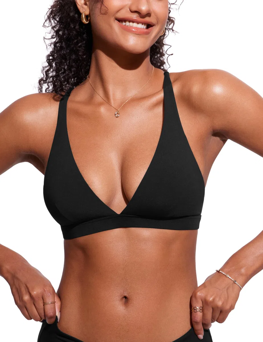 CRZ YOGA Donna Top Bikini con Scollo a V Criss Cross Back Top da Bagno Top da Costume Imbottiti
