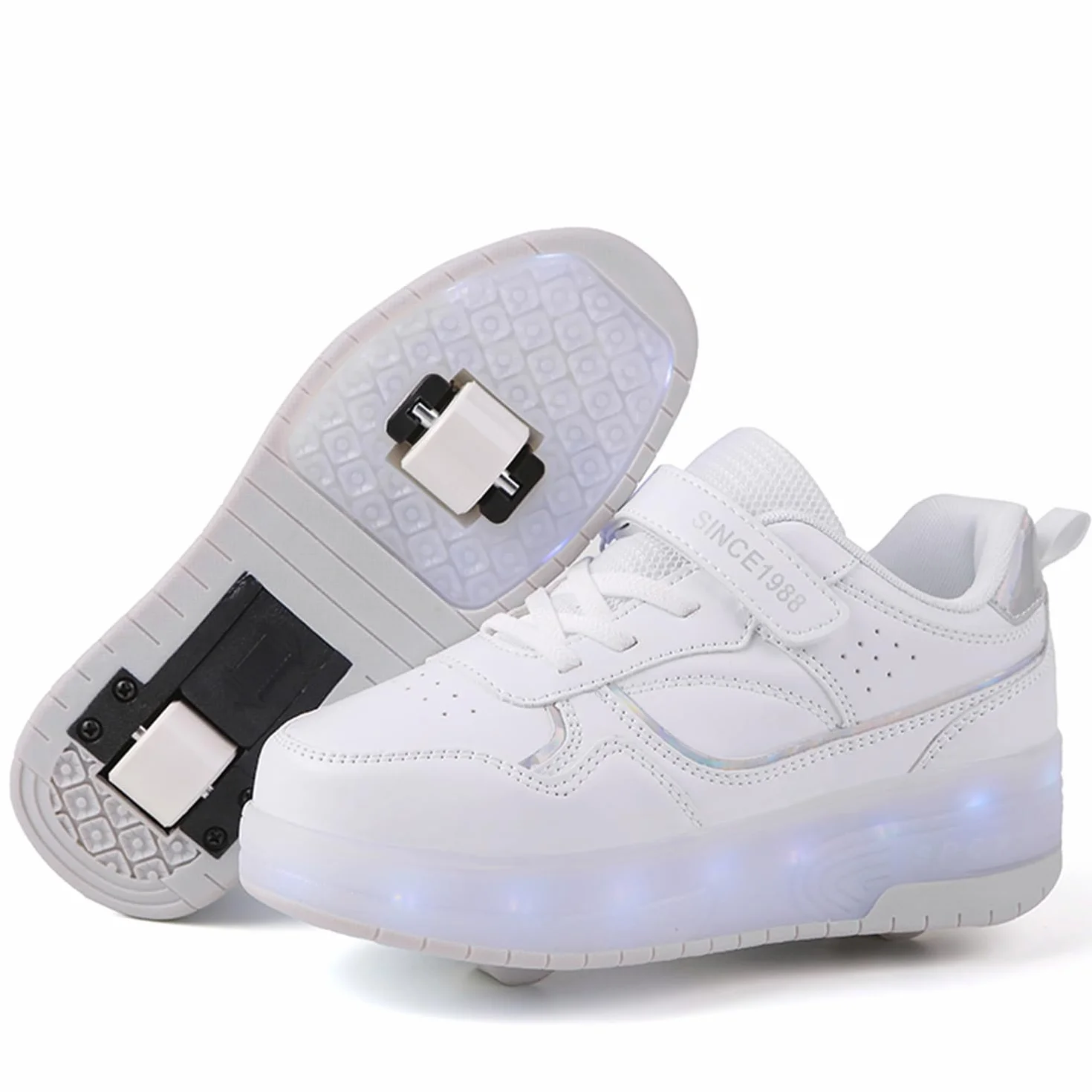 Scarpe Ragazza da Ragazzo con Ruote, Scarpe con luci,2 in 1 per Bambini, con rotelle, per Skateboard, Sneakers