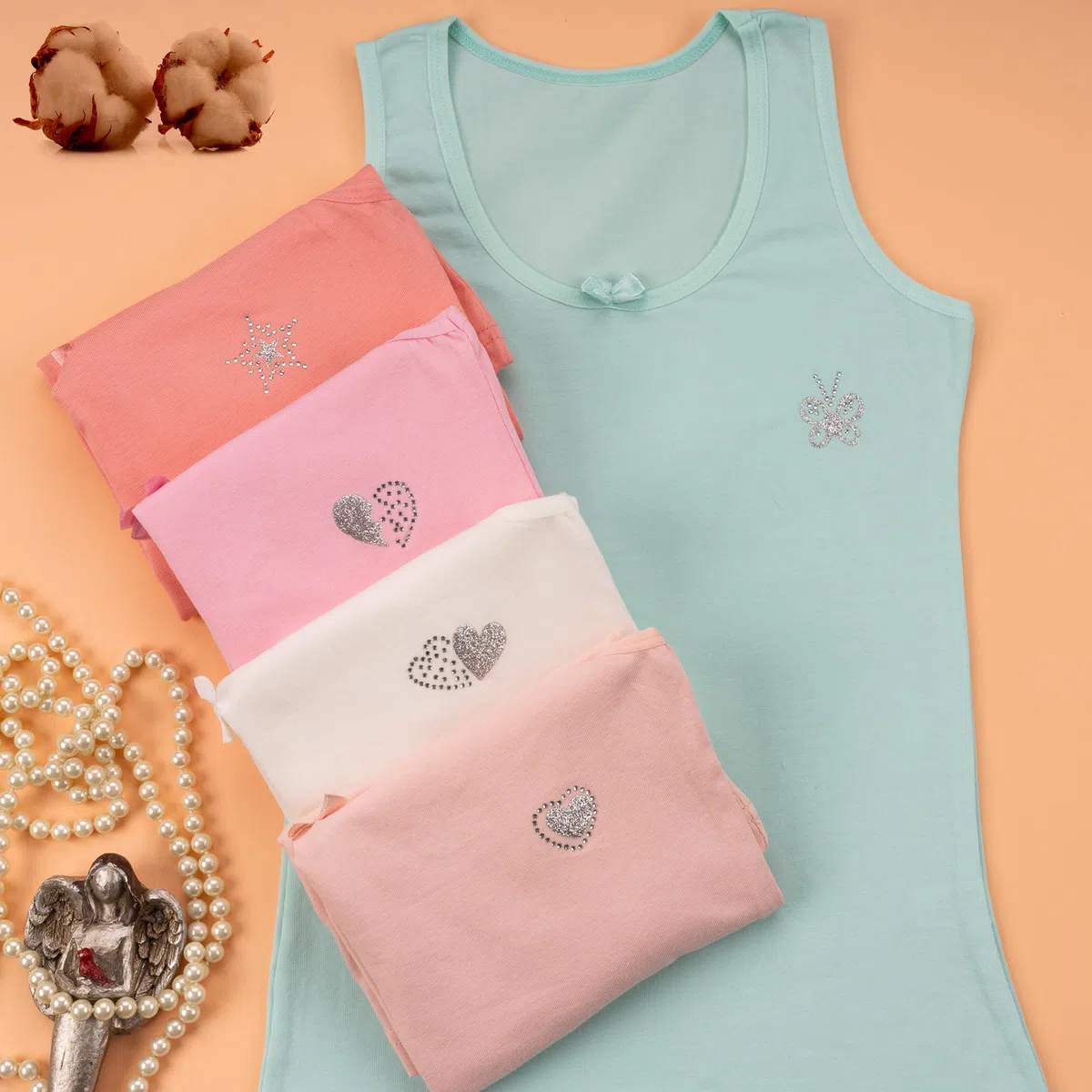 LOREZA ® 5 Cannottiera da Bambina in Cotone Canotta Intima con Strass - 2-13 Anni