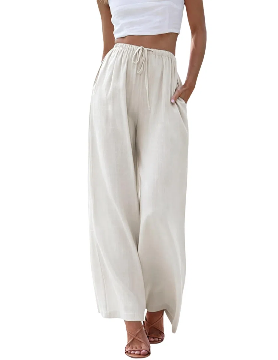 Cegerne Pantaloni di Lino Donna Pantaloni Estivi Leggeri Pantaloni Casual Lunghi Gamba Larga Pantaloni Mussola Palazzo Leggeri Ampi Pantaloni da Spiaggia Estivi con Tasche