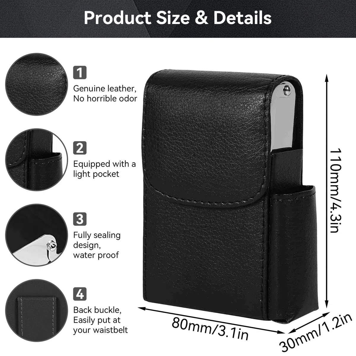 HERCHR Porta Sigarette con Porta Accendino, Portasigarette in Pelle PU con Borsa più Leggera, Custodia per Tabacco, Custodia per Donne e Uomini, Custodia per Sigarette, Porta Sigaretta (Nero)