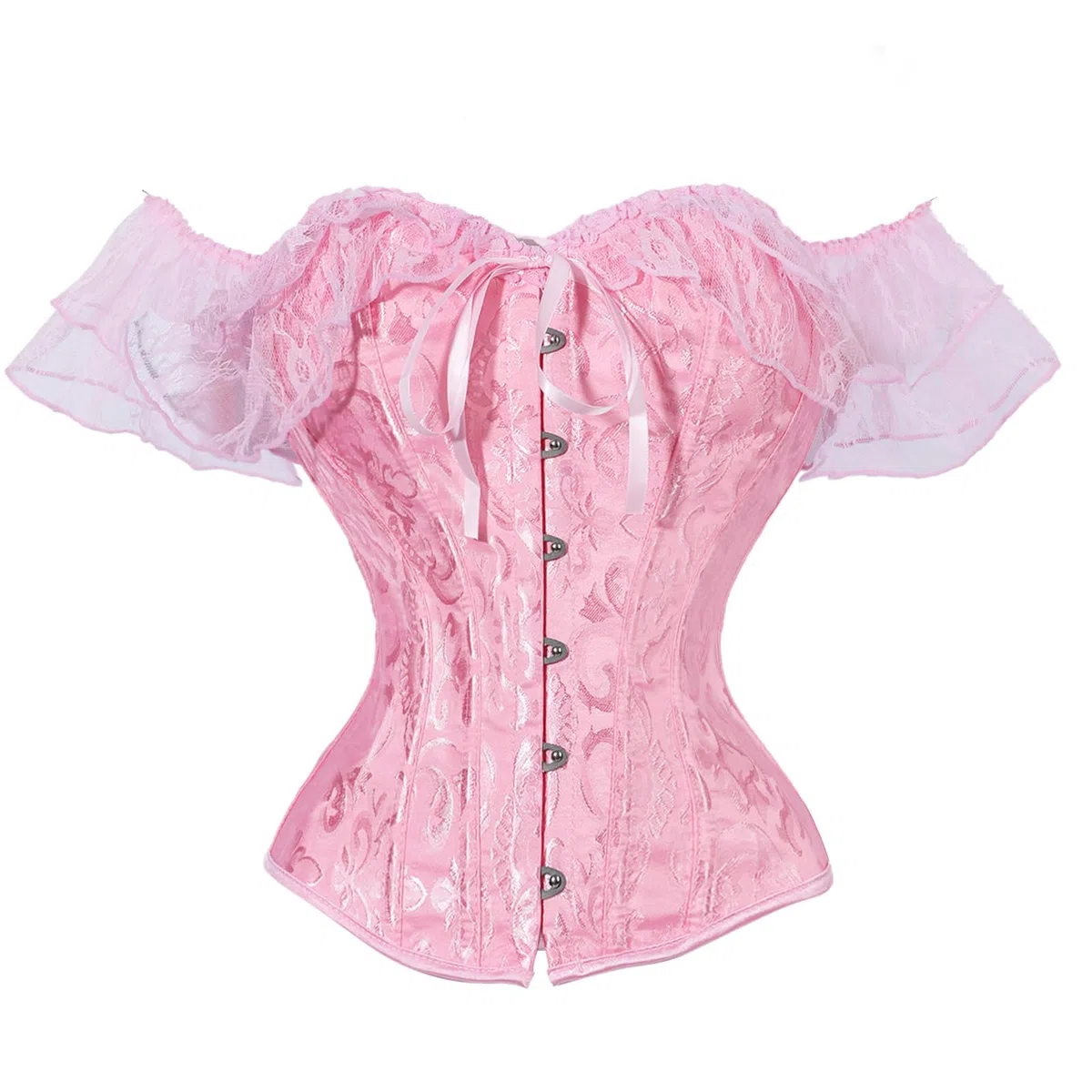 Top corsetto con maniche in pizzo per donna, intimo modellante vintage floreale, top bustier con corsetto a seno intero