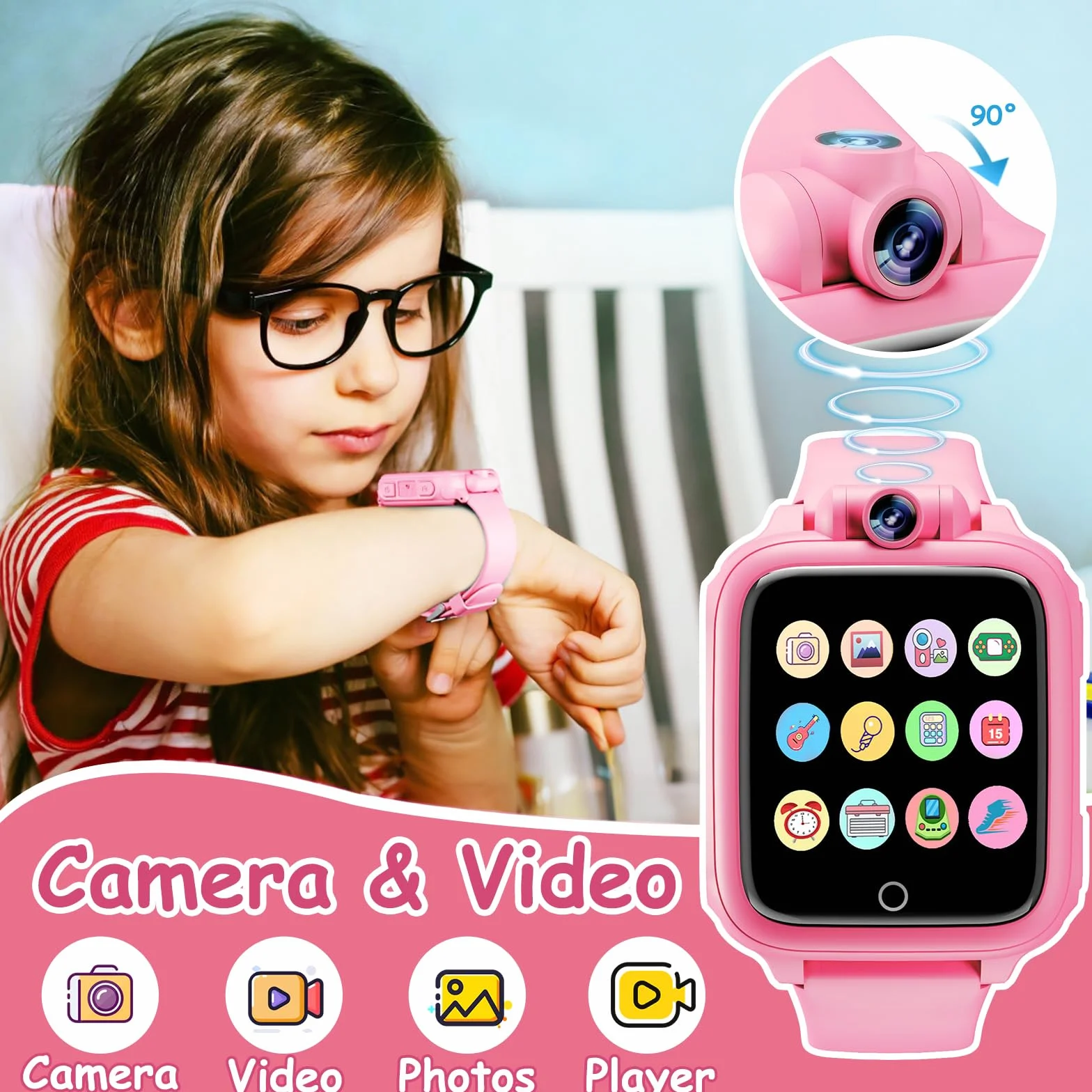 Smartwatch per Bambini, Orologio Bambina, 26 Giochi, Contapassi, Calorico, Fotocamera, Musicale, Torcia, Sveglia, Giocattoli Educativi, Regali di Natale per ragazze e ragazzi dai 2 ai 13 anni