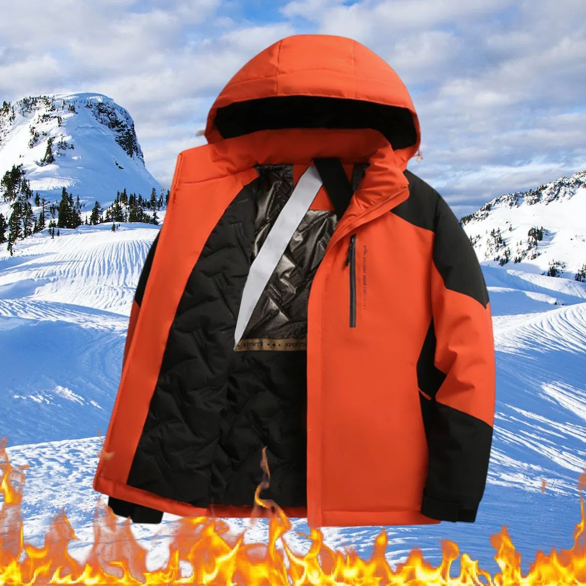 Generisch Giacca invernale da uomo, calda, antivento, per attività all'aria aperta, calda, da snowboard, con cappuccio, per le mezze stagioni, giacca funzionale