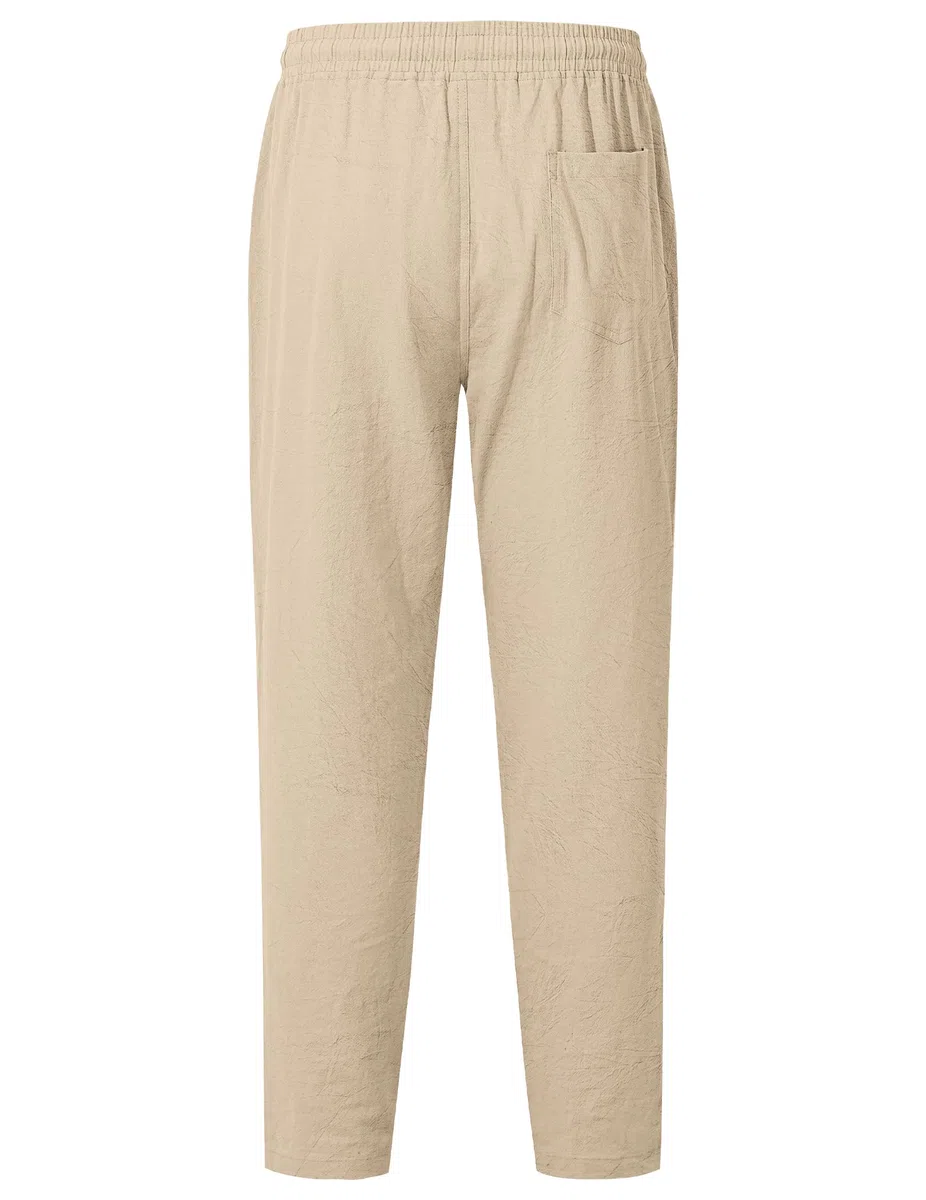 TARAINYA Pantaloni Cotone Lino Uomo Casual con Cordino in Vita e Tasche per L'Estate