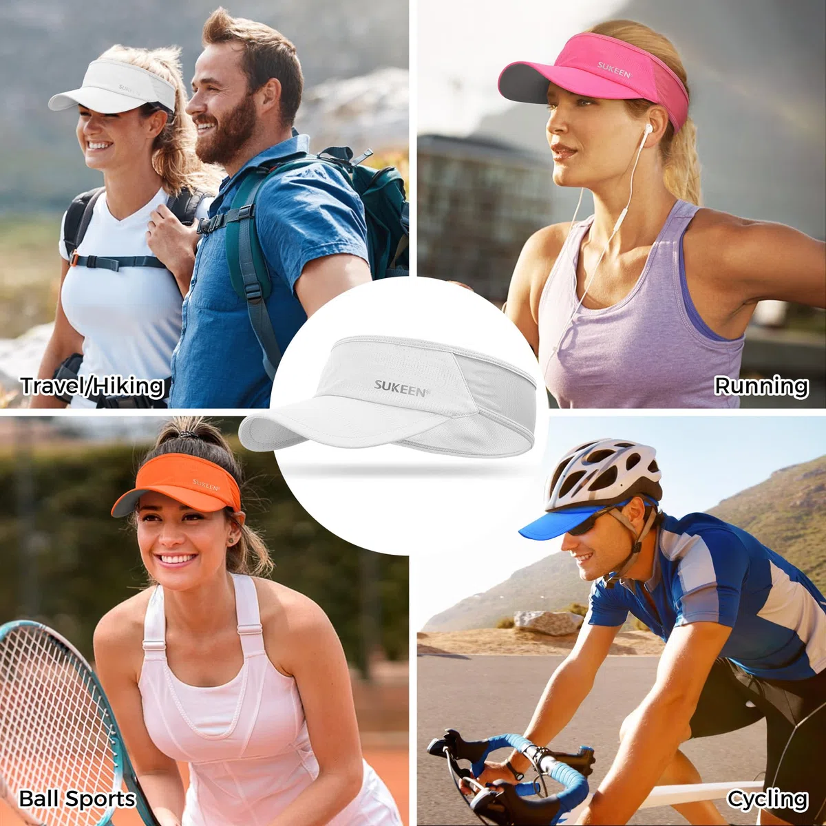 Sukeen Cappello con visiera parasole ad asciugatura rapida, UPF 50+, protezione solare UV, per donne e uomini, cappello da corsa, cappello da golf, visiera elastica fresca con fascia traspirante per