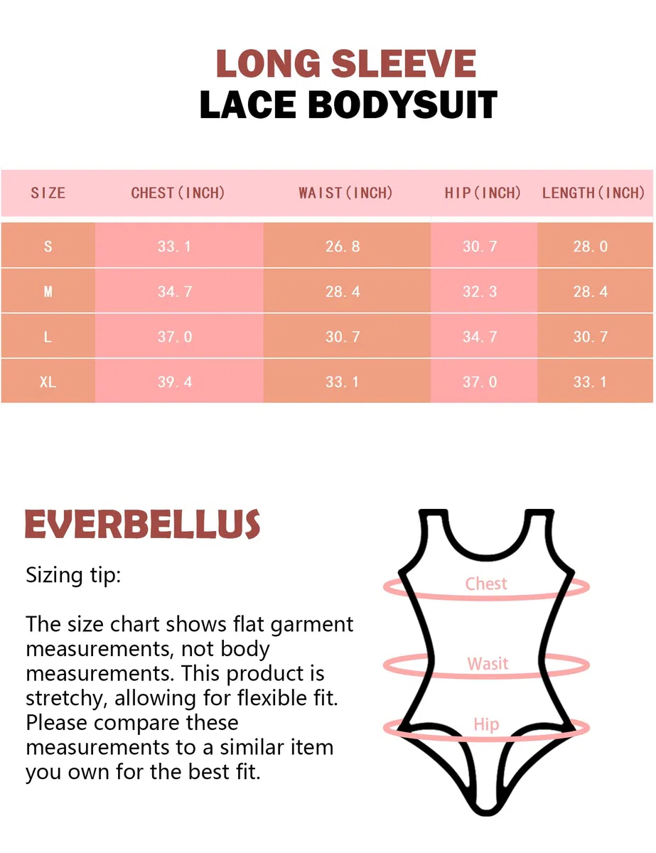 Everbellus Body Sexy in Pizzo da Donna, Body a Maniche Lunghe con Scollo a V Profondo, Bodysuit Top da Indossare in Discoteca per Appuntamenti