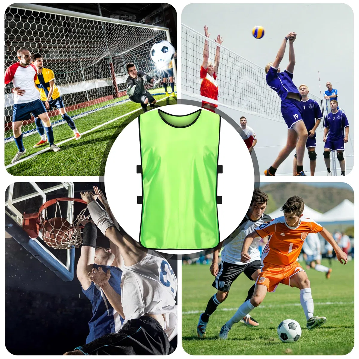 12 gilet da allenamento per calcio, per bambini e adulti, per allenamento di squadra, per uomini, donne, giovani, principianti, accessori per allenamento di calcio, 47 x 70 cm, verde, 47 x 70 cm