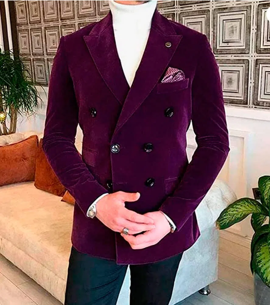 Giacca da uomo doppiopetto in velluto con risvolto tacca smoking giacca da festa di nozze abbigliamento casual