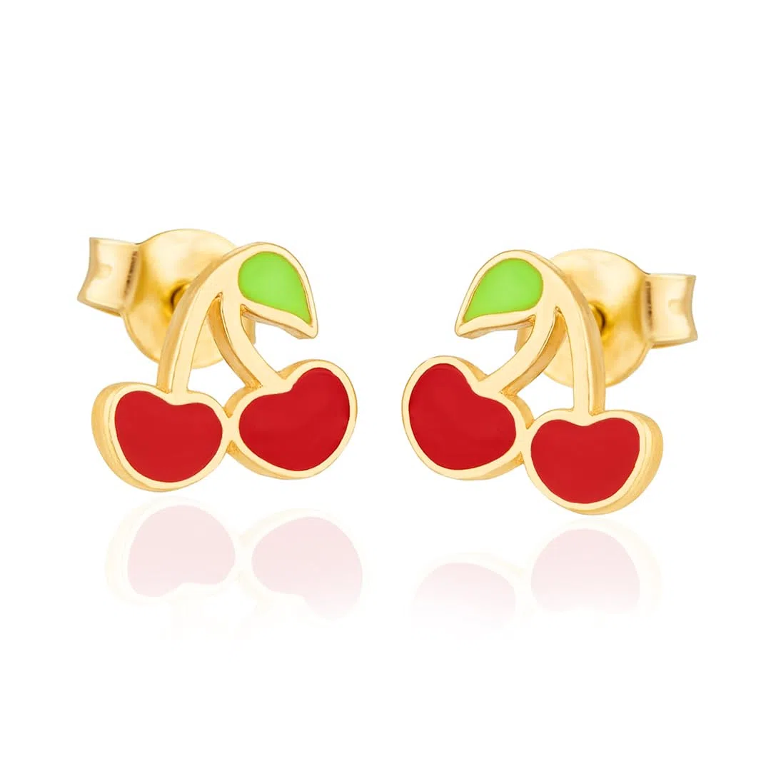 Sakrami Orecchini in Argento 925 con Perno per Bambini Ciliegie Smaltate Personalizzabile - Kids Collection + Confezione Regalo Personalizzata - Orecchini per Nascita Comunione Battesimo Compleanno