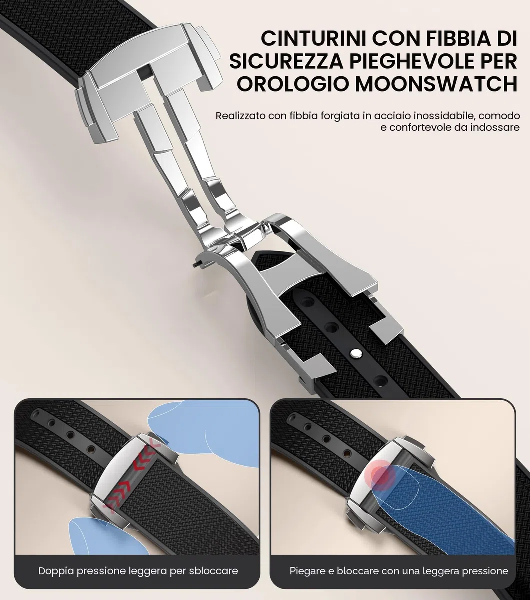Cinturino per orologio Omega x Swatch MoonSwatch da 20 mm, cinturino pieghevole con fibbia compatibile con Omega X, Swatch Moonswatch Speedmaster, curvo senza spazi vuoti, cinturino di