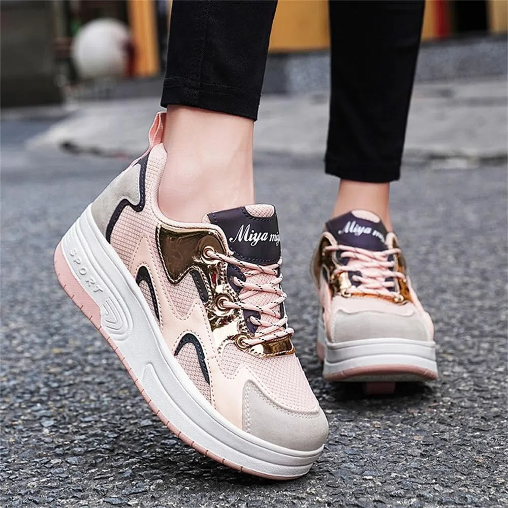 Mateju Moda Scarpe con Rotelle Bambini Scarpe da Skateboard con Due Ruote Retrattile Sneakers Multiuso per Ragazzo e Ragazza, 2 in 1 Traspirante Pattini a Rotelle Scarpe Sportive