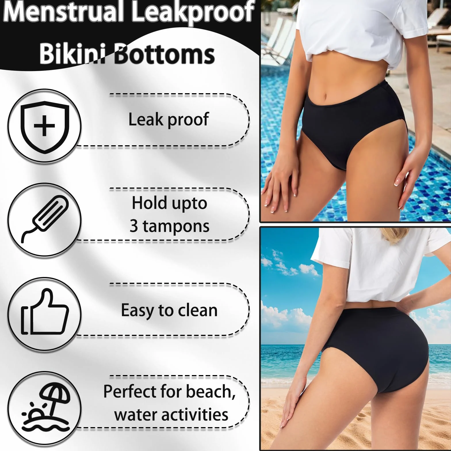 Periodi pantaloni per il nuoto, periodi Costumi da bagno per il nuoto, periodi bikini pantaloni adolescenti, bikini periodi costumi da bagno