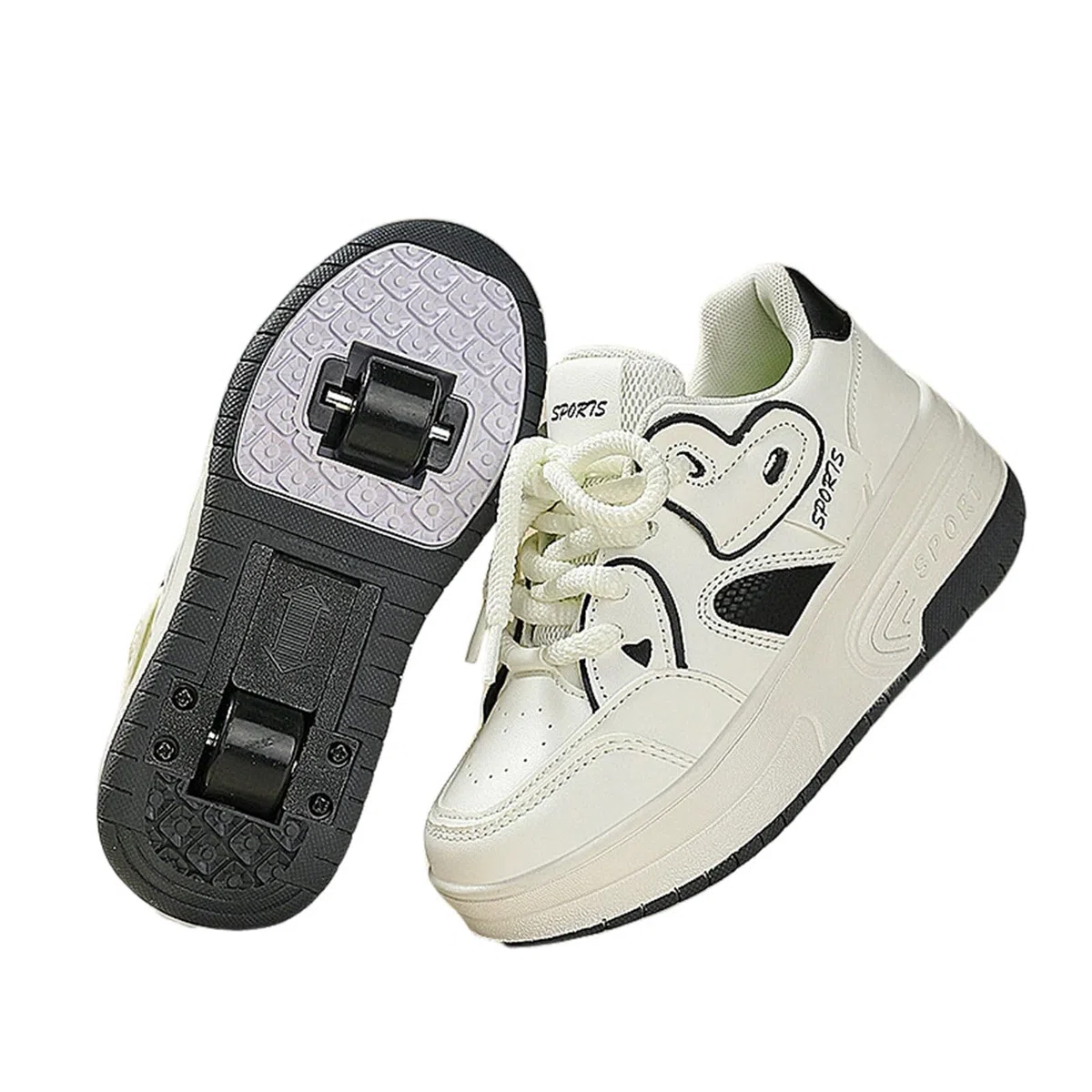 Surwin Scarpe con Rotelle Bambino, Scarpe con Ruote Posteriori Retrattili, Sneaker con Rotelle Bambini Ragazzo Ragazza Unisex Sneaker Skateboard con Lacci Traspirante, 31 EU-40 EU
