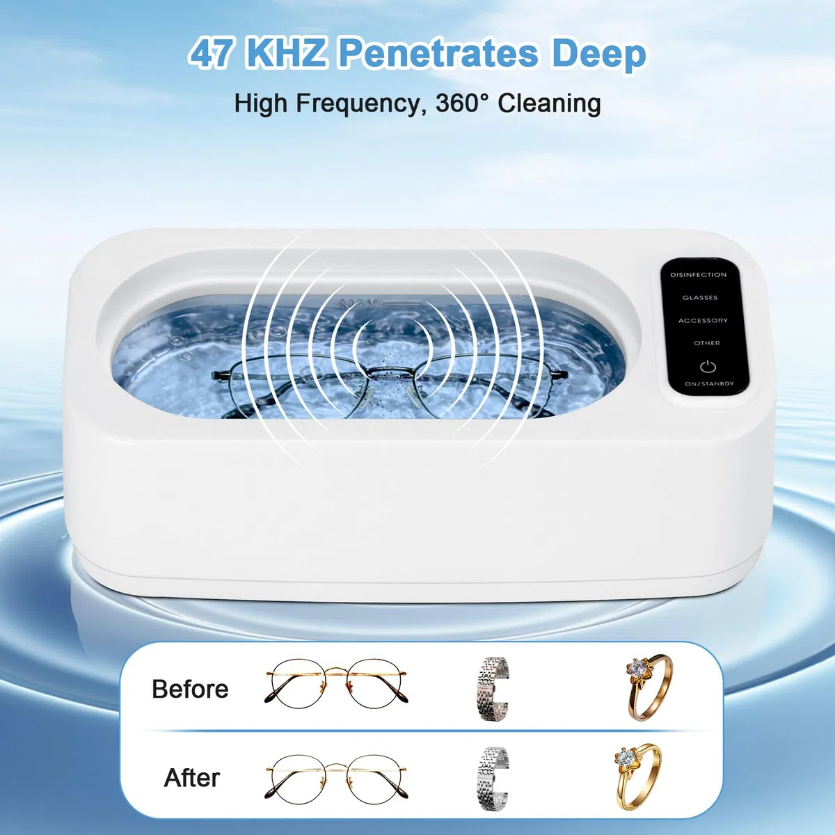 Pulitore Ultrasuoni VINATO da 350ml Ultrasonic Cleaner con 4 Modalità di Pulizia Ultrasuoni per Occhiali, Gioielli e Orologi
