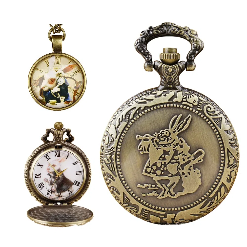 Tiong Women's Pocket Watch Quartz Arabic/Roman Numerals Dial Pocket Watches with Necklace Pendant for Womens Girls