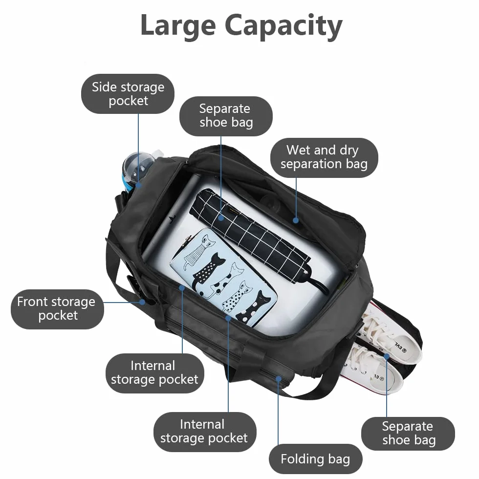 Flintronic Borsone da Viaggio Pieghevole, Borsone Palestra Sportiva con Etichetta Bagaglio, Borsa Sportiva con Scomparto Scarpe, Grande Capacità Borsa da Viaggio Duffel per Sport/Viaggi (35L)