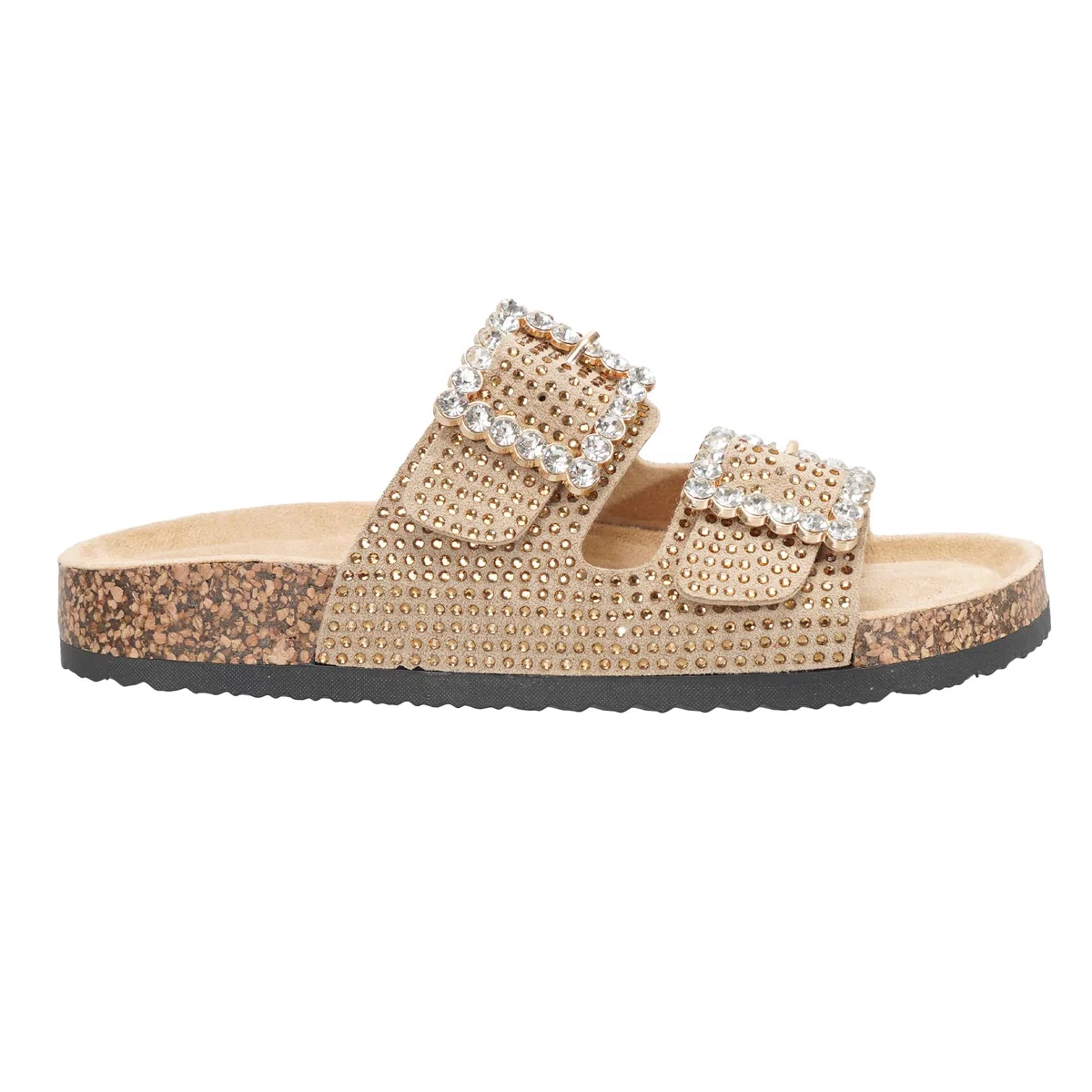 JOMIX Ciabatte Donna Estate Sandali Glitterate con Fibbia Strass Pantofole con Suola in Sughero Comode Antiscivolo per Vacanze e Passeggiate Casual Beach