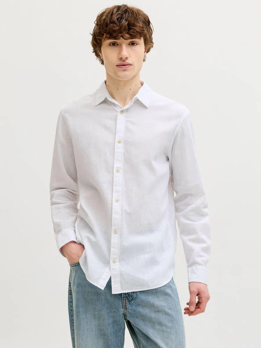 JACK & JONES Jjesummer Linen Blend Shirt L/S SN Uomo