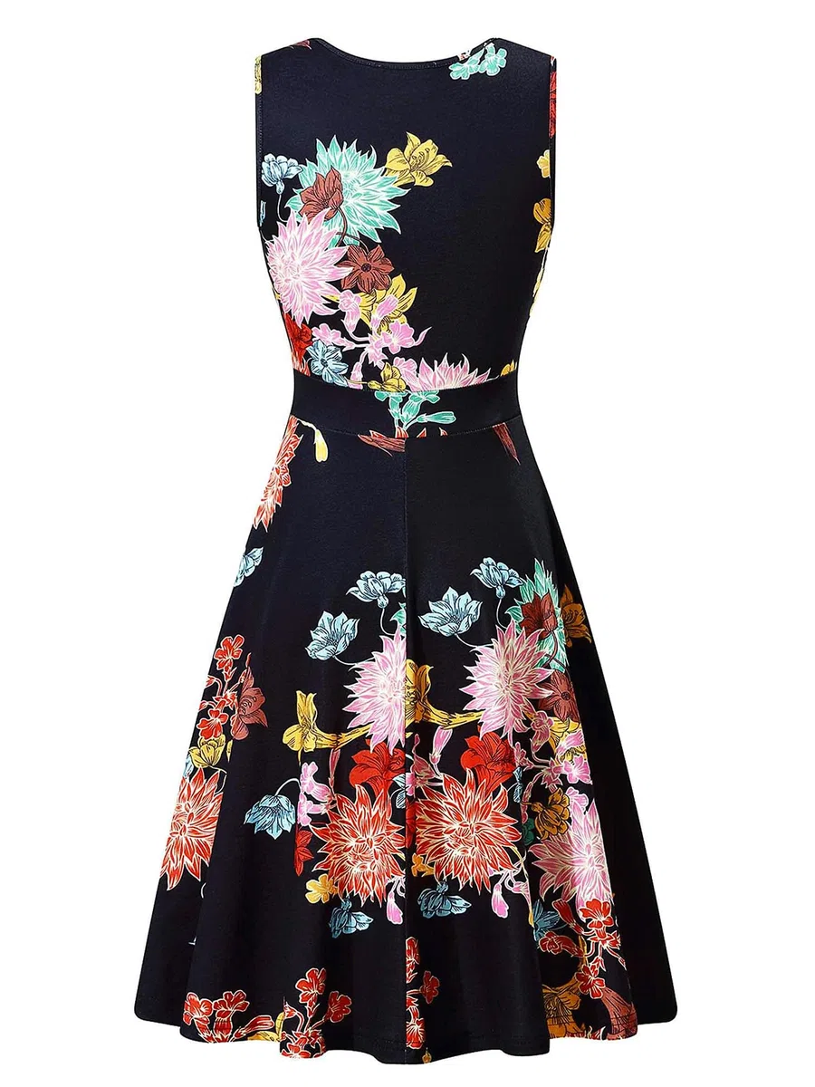 LIAMERHE Moda Abito Donna Manica Lunga/Senza/Corta Scollo a V Elegante Vestito Linea A Vita Alta Casual Stampa Floreale Vestito Autunno Inverno Vestito Estivi