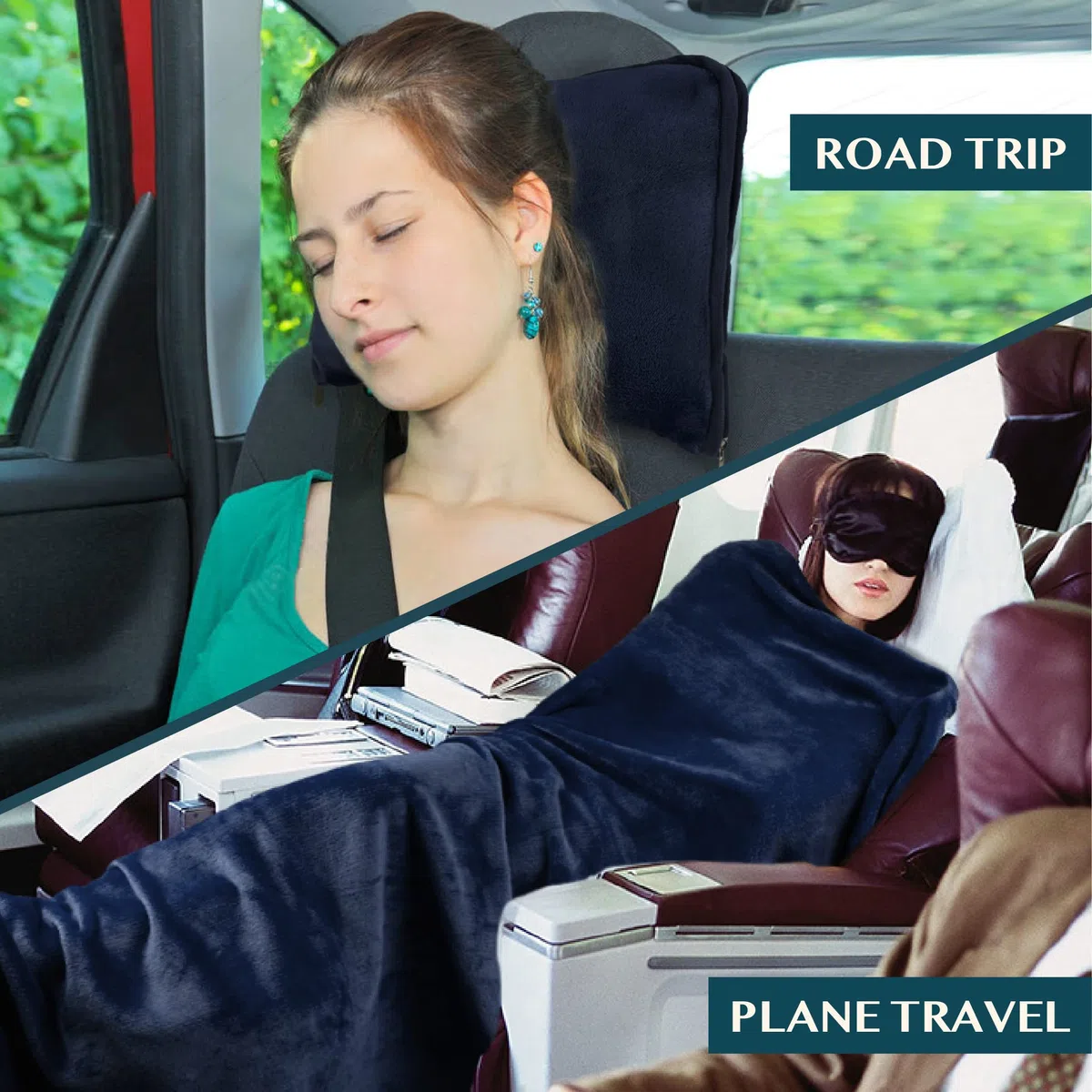 PAVILIA Cuscino per coperta da viaggio, morbida coperta da aereo, set combinato 2 in 1, coperta per aereo, compatta, pieghevole, cuscino essenziale per volo, accessorio regalo per viaggiatori,