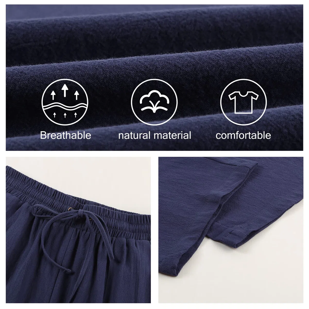 Yuson Donna Pantaloni Tinta Unita Casual con Coulisse Pants in Cotone e Lino con Tasche